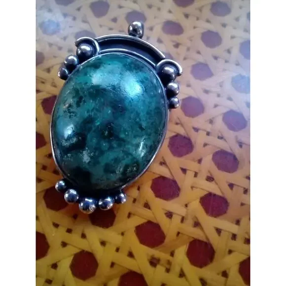 Hector Aguilar Taxco 940 Sterling Silver Necklace W/Malachite Pendant & Earrings